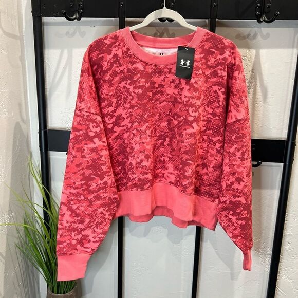 Under Armour Rival Fleece Camo pink Crew Sweatshirt size large - Picture 3 of 16